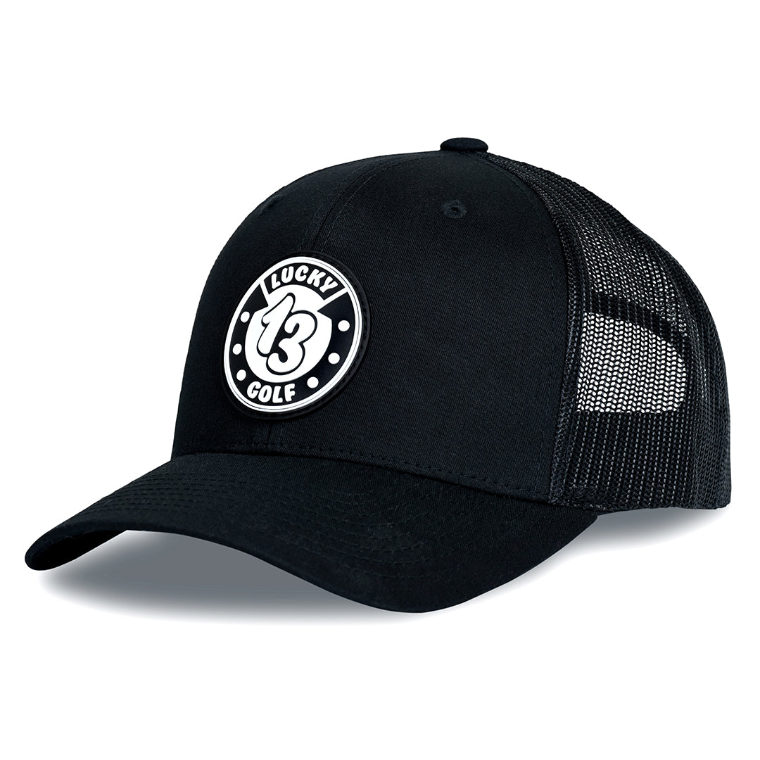 Lucky 13 Golf Hat - Black w/ Different PVC Patch Logo Colors